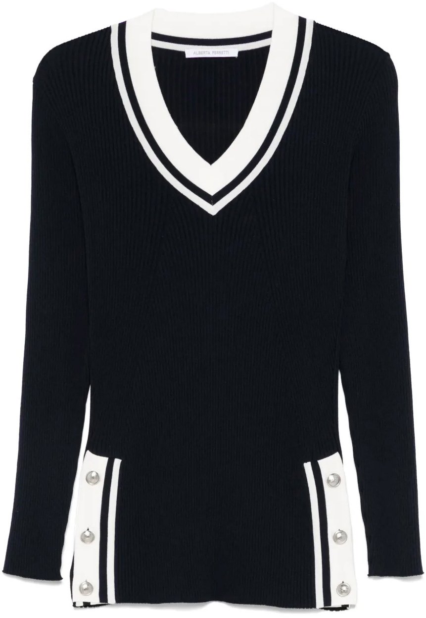 Alberta Ferretti Classic Knit Sweater with Design Zwart