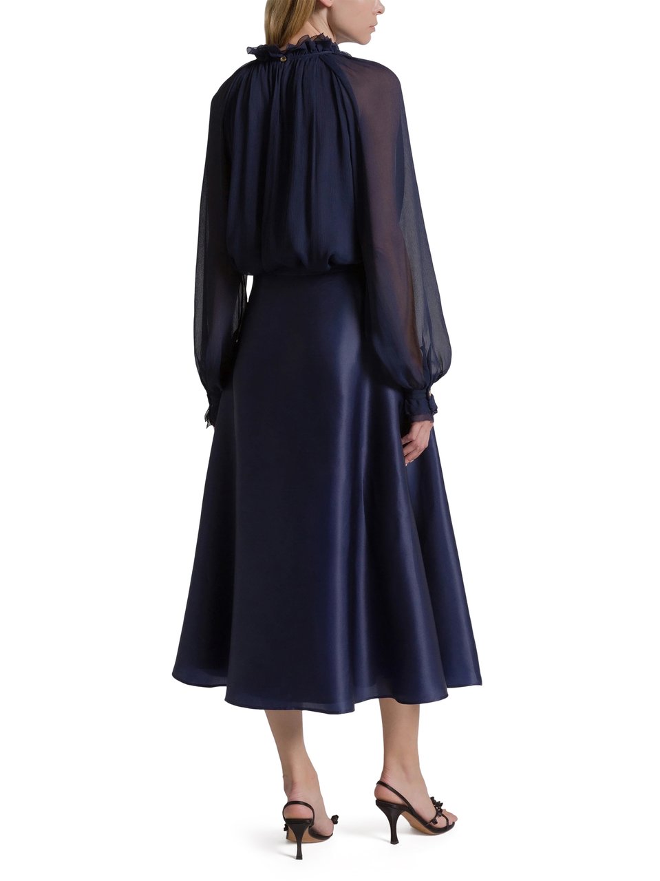 Alberta Ferretti A-Line Satin Midi Skirt with Lustrous Finish Zwart