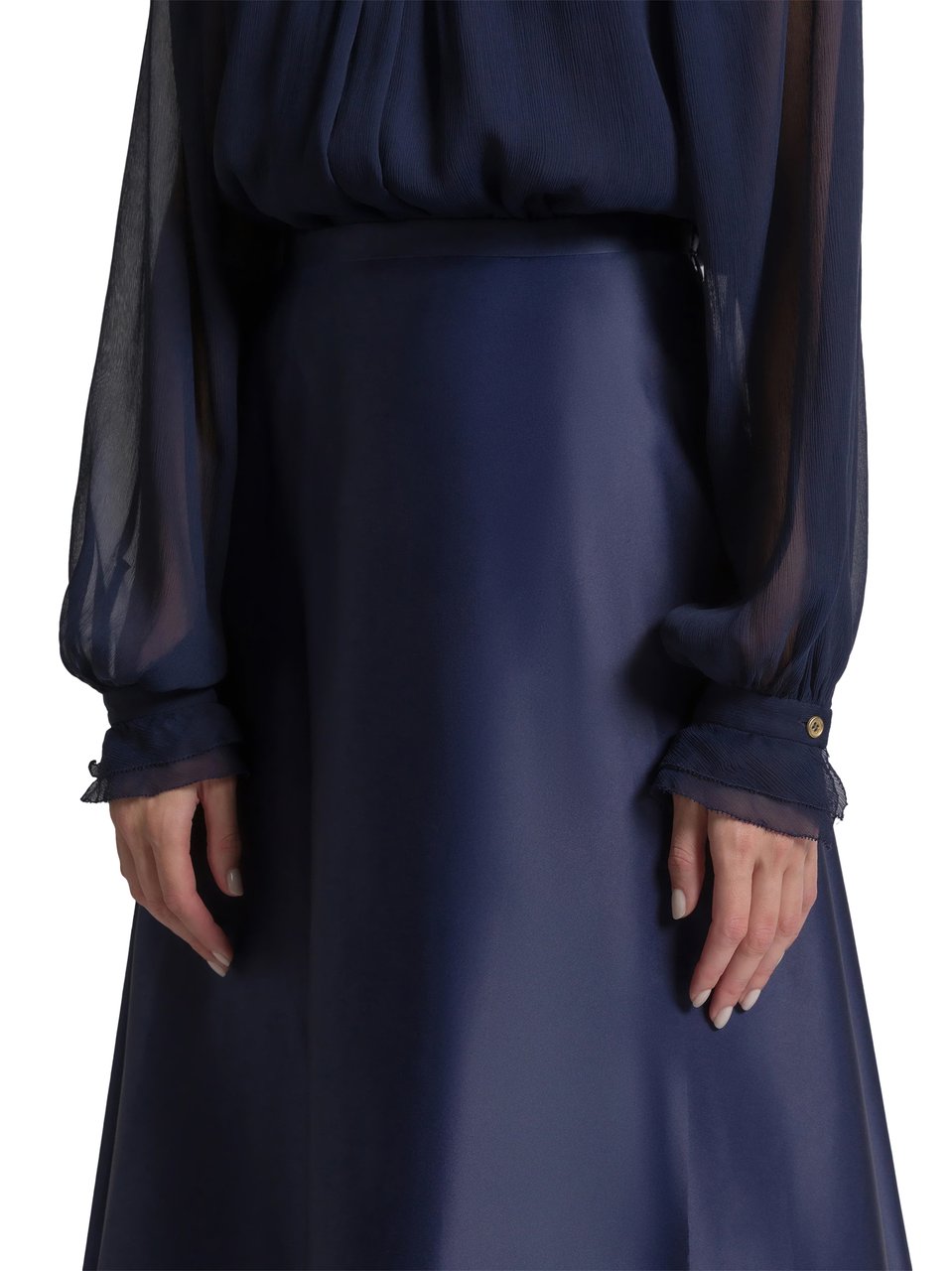 Alberta Ferretti A-Line Satin Midi Skirt with Lustrous Finish Zwart