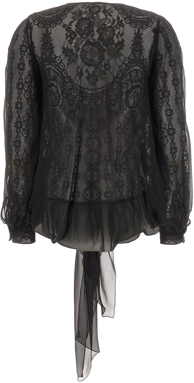Alberta Ferretti Black lace and silk blouse Zwart