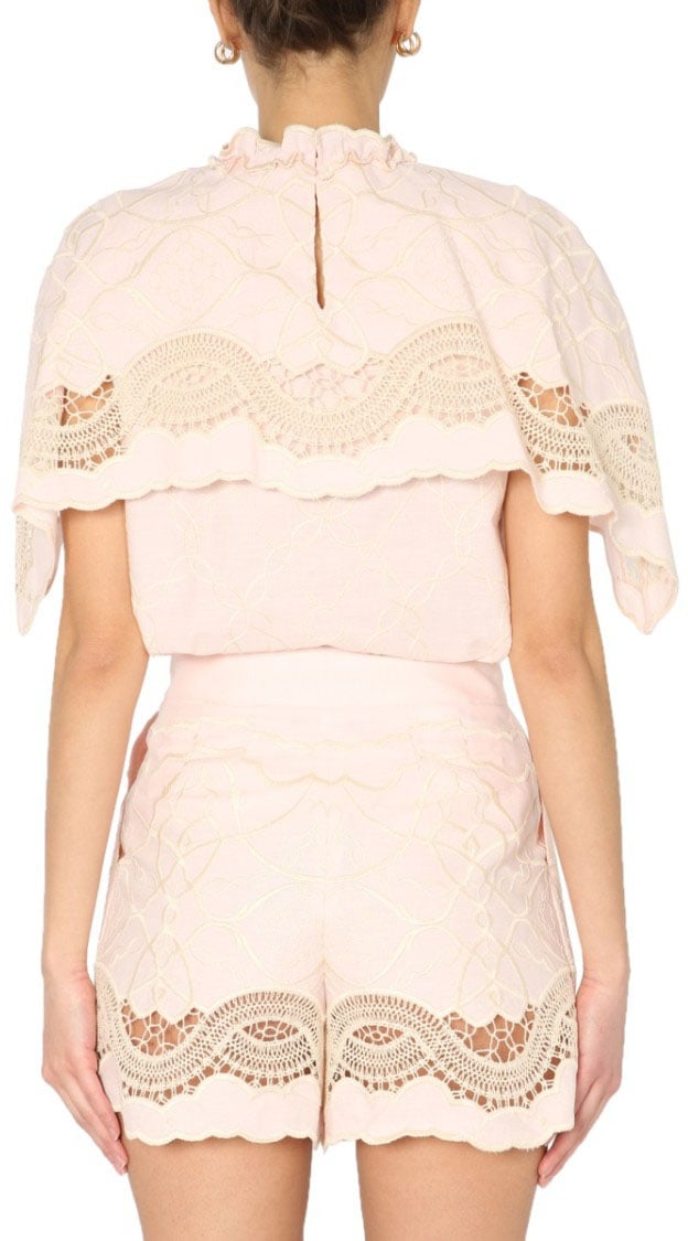 Alberta Ferretti Embroidered Cape Top Neutraal