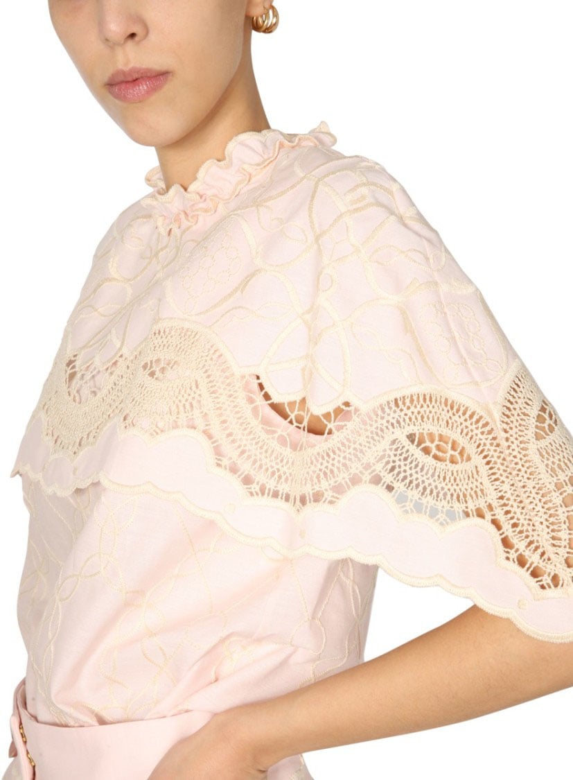 Alberta Ferretti Embroidered Cape Top Neutraal