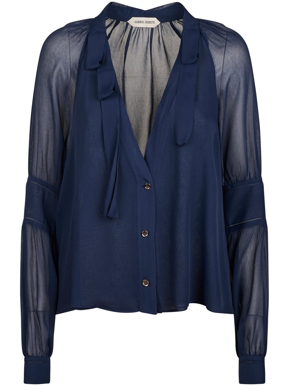 Alberta Ferretti Sheer Lightweight Blouse with Deep V-Neck Zwart