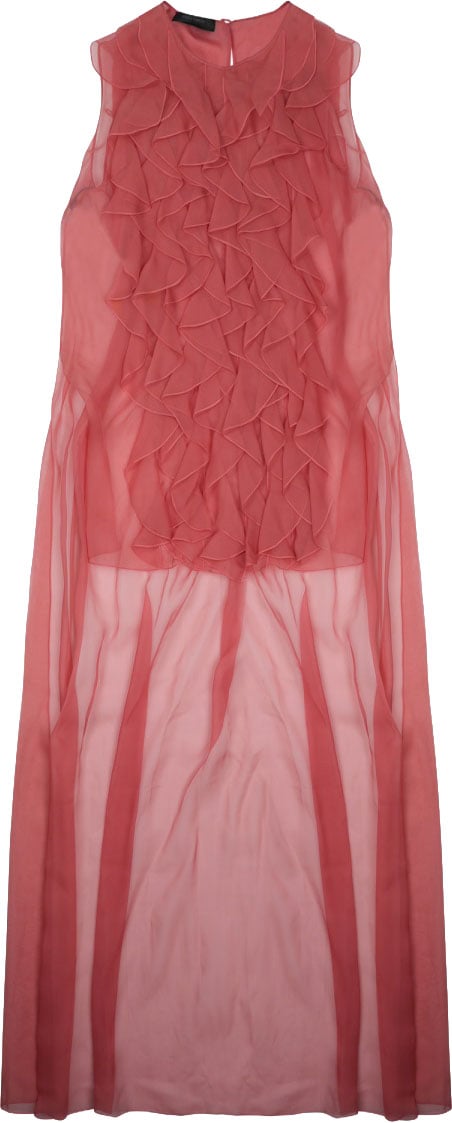 Alberta Ferretti Sheer Red Silk Sleeveless Shirt Maroon