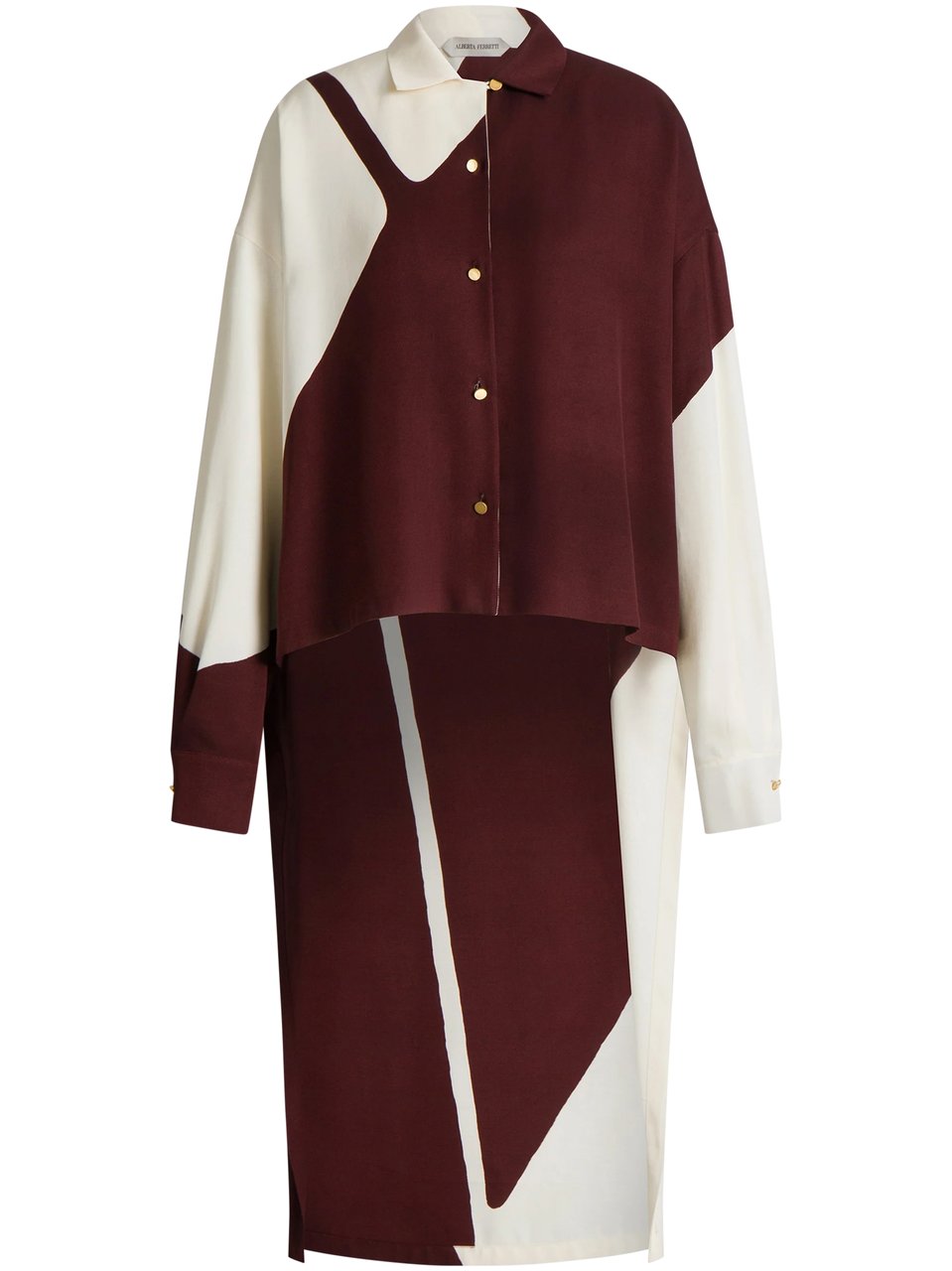 Alberta Ferretti Oversized Asymmetrical Shirt with Bold Geometric Pattern Zwart