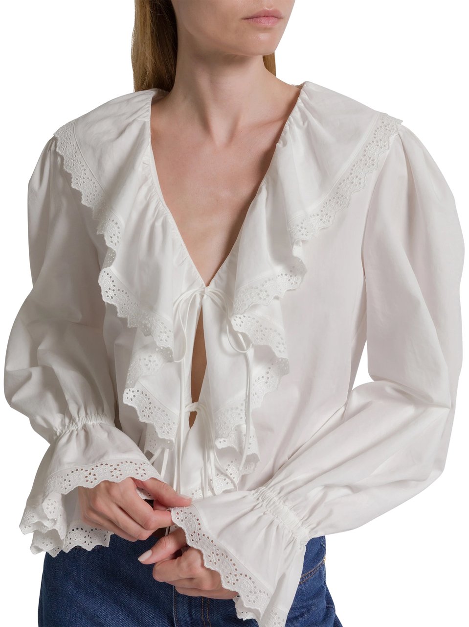 Alberta Ferretti Deep V-Neck Blouse with Cascading Ruffles Wit