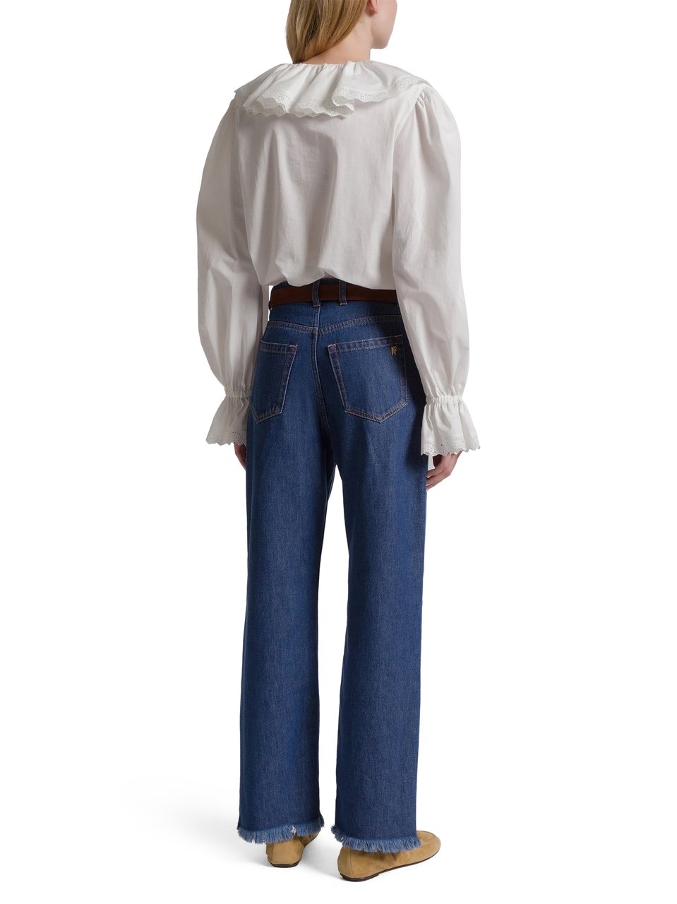 Alberta Ferretti Deep V-Neck Blouse with Cascading Ruffles Wit