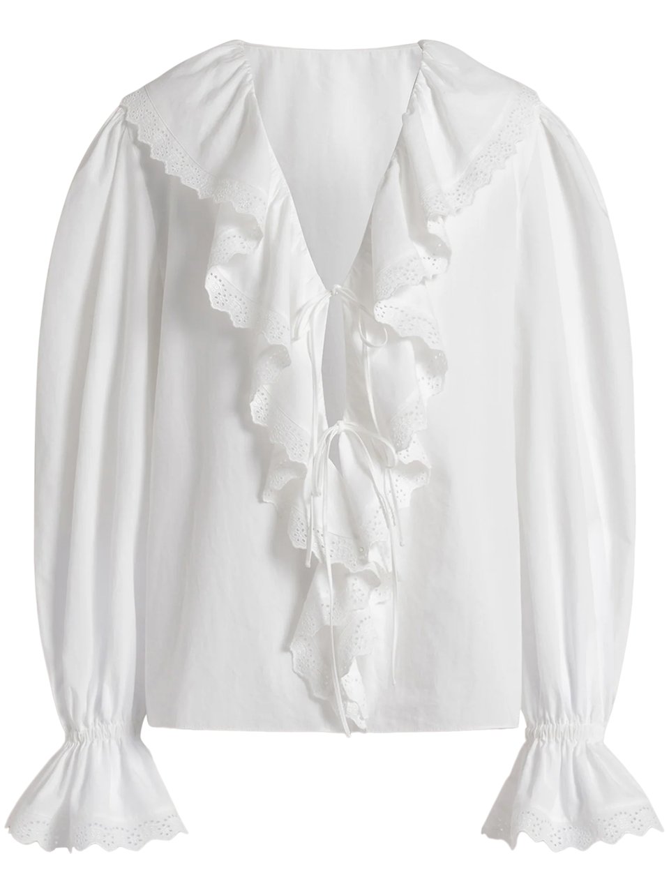 Alberta Ferretti Deep V-Neck Blouse with Cascading Ruffles Wit