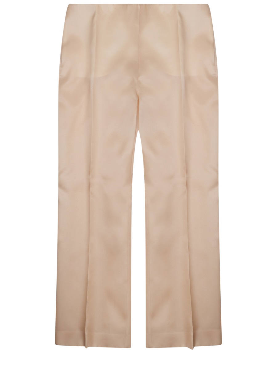 Alberta Ferretti Silk Straight Leg Creases Trousers Neutraal