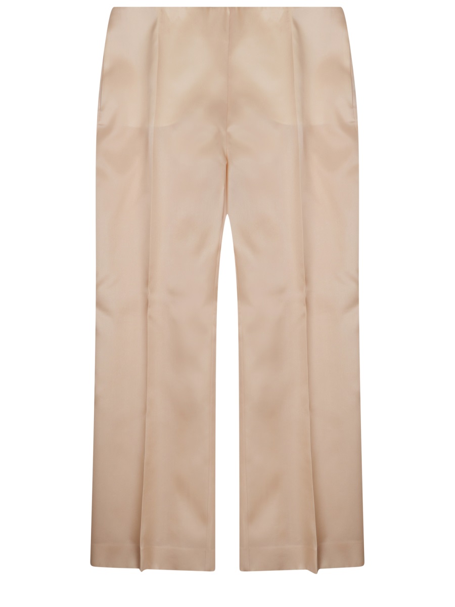 Alberta Ferretti Silk Straight Leg Creases Trousers Neutraal