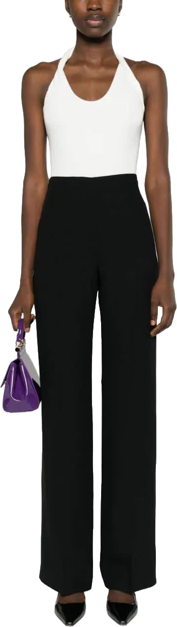 Alberta Ferretti Neutral Pantaloni High-Waisted Satin Palazzo Pants Zwart