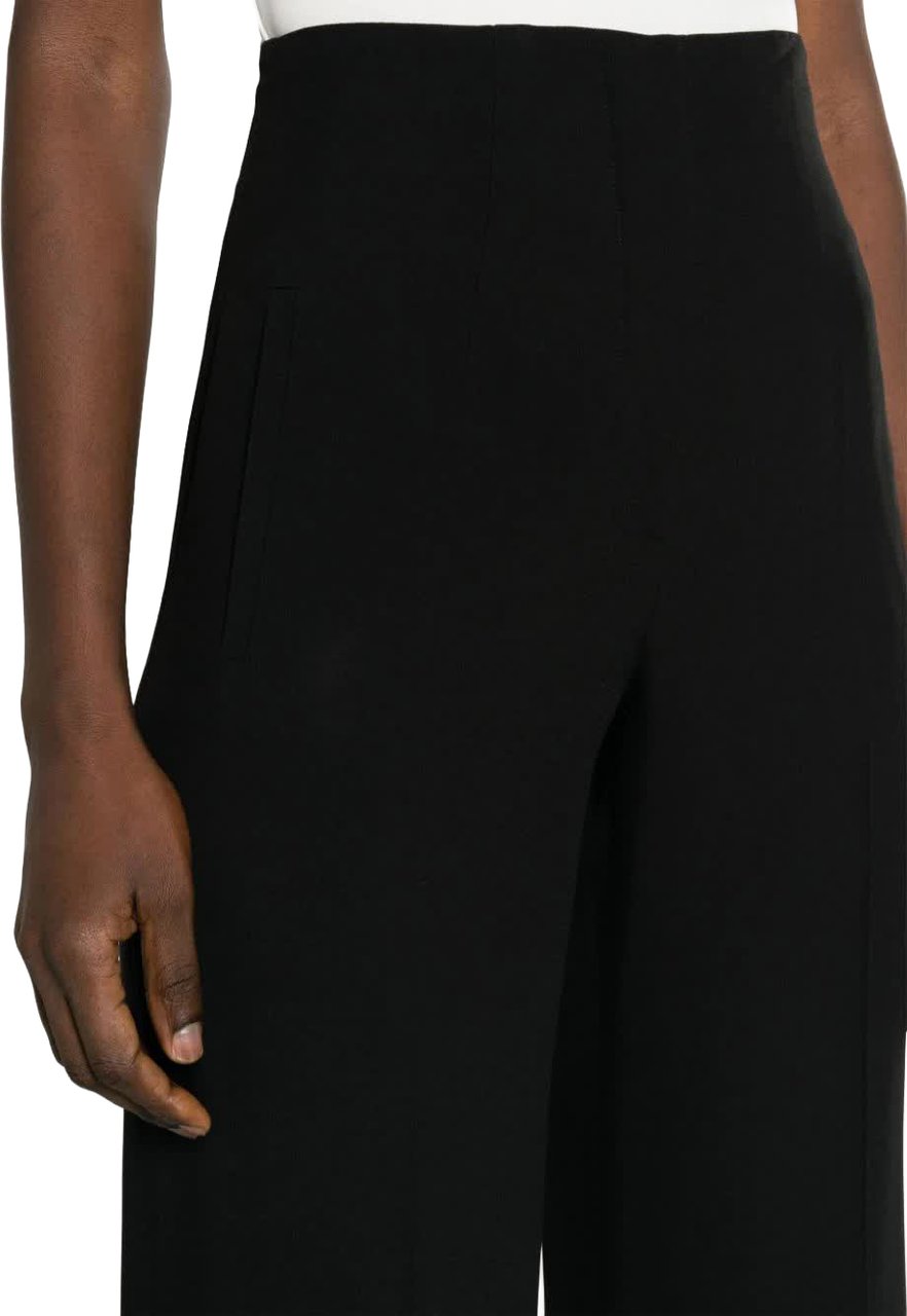 Alberta Ferretti Neutral Pantaloni High-Waisted Satin Palazzo Pants Zwart