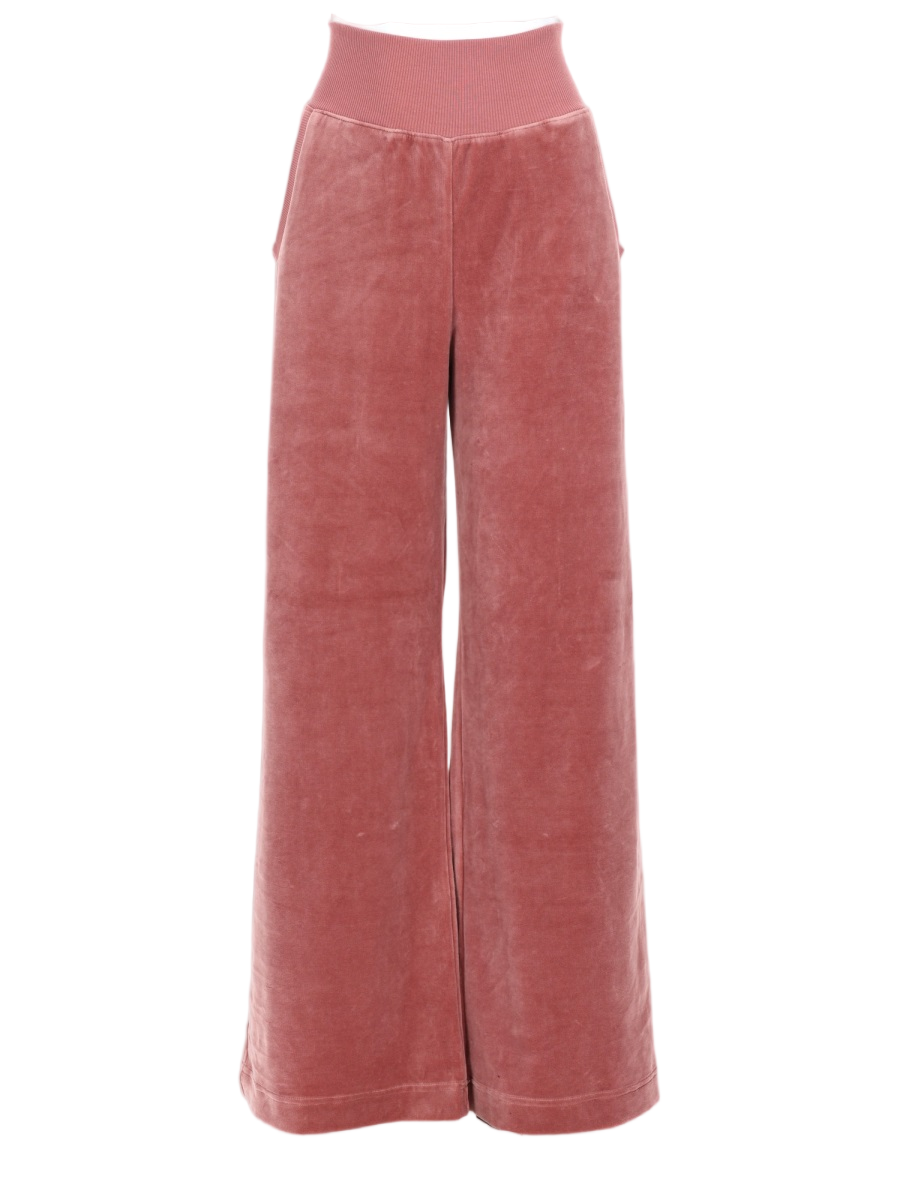 Alberta Ferretti Neutrals Wide-Leg Velvet Cotton-Blend Pants Maroon