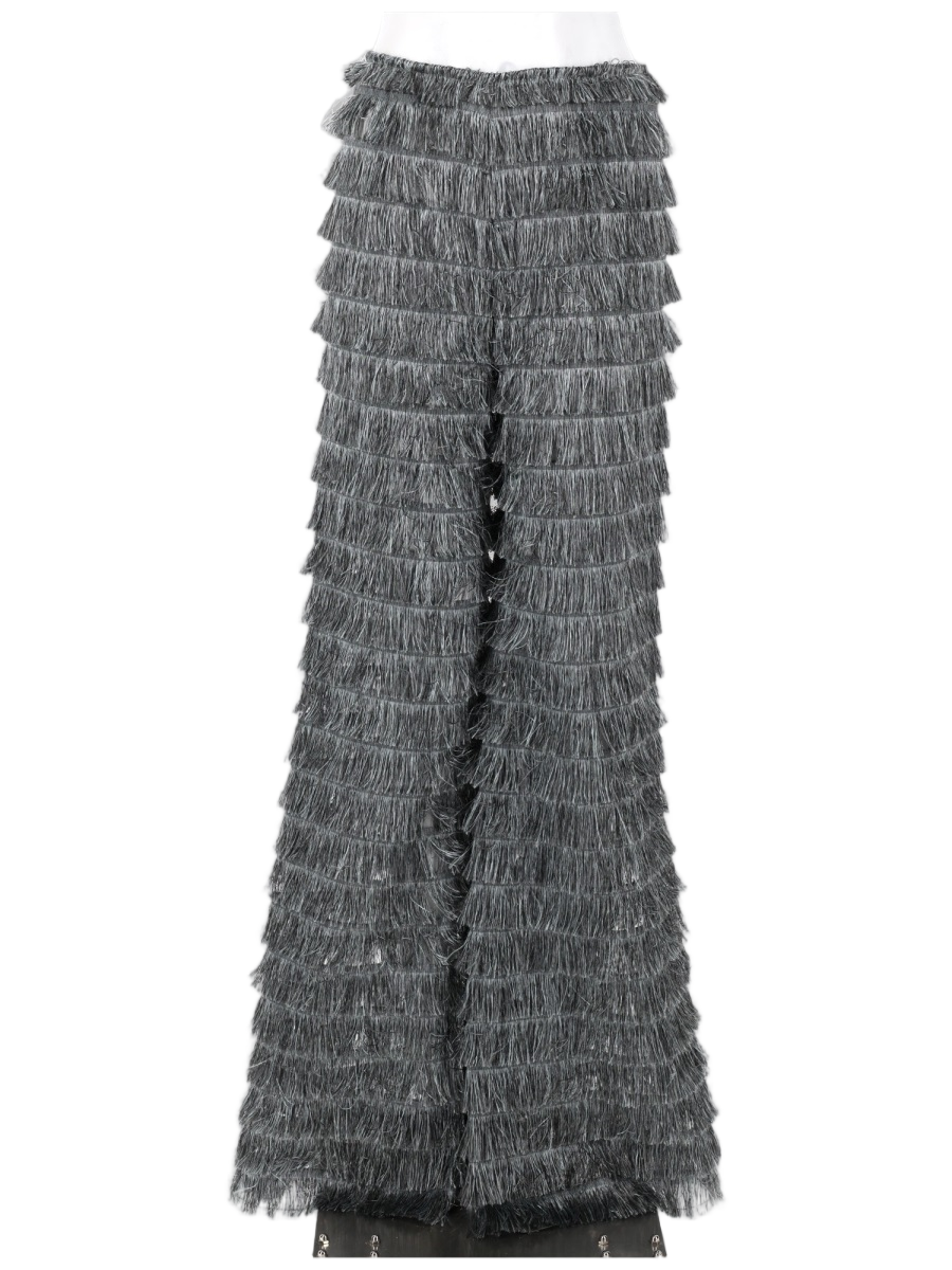 Alberta Ferretti Fringed Fil Coupé Wide-Leg Trousers Grijs