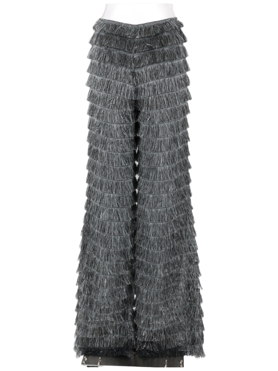 Alberta Ferretti Fringed Fil Coupé Wide-Leg Trousers Grijs