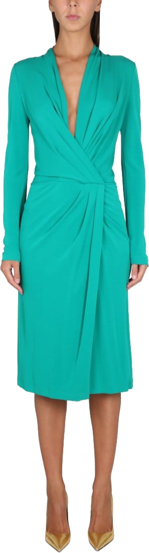 Alberta Ferretti V-Neck Dress Groen