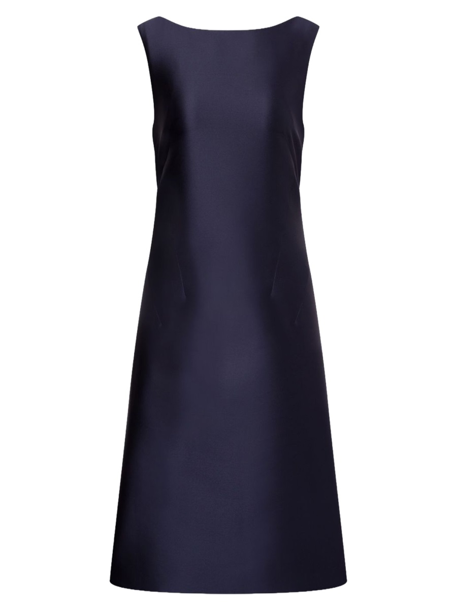 Alberta Ferretti Rich Blue Satin Open Back Midi Dress Blauw