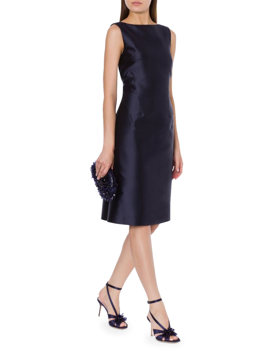 Alberta Ferretti Rich Blue Satin Open Back Midi Dress Blauw