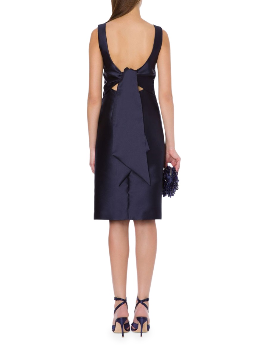 Alberta Ferretti Rich Blue Satin Open Back Midi Dress Blauw
