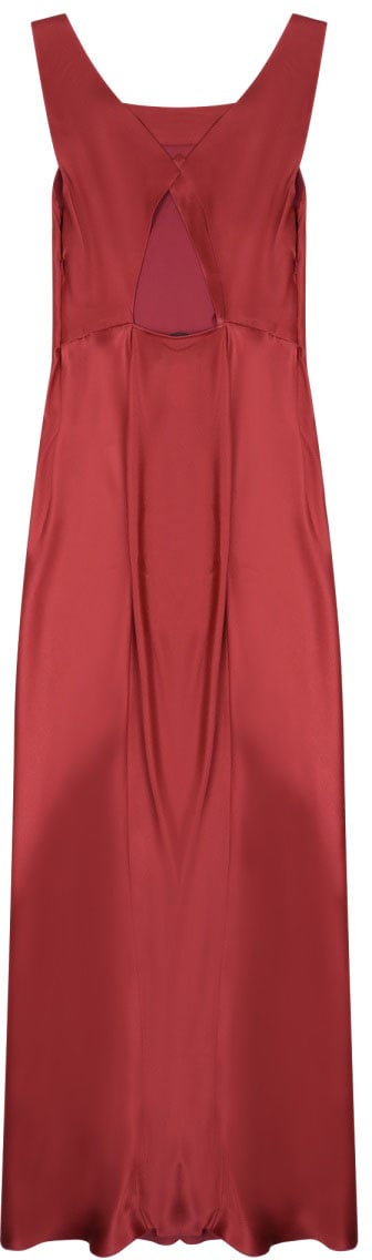 Alberta Ferretti Silk Blend Long Dress with Square Neckline Rood