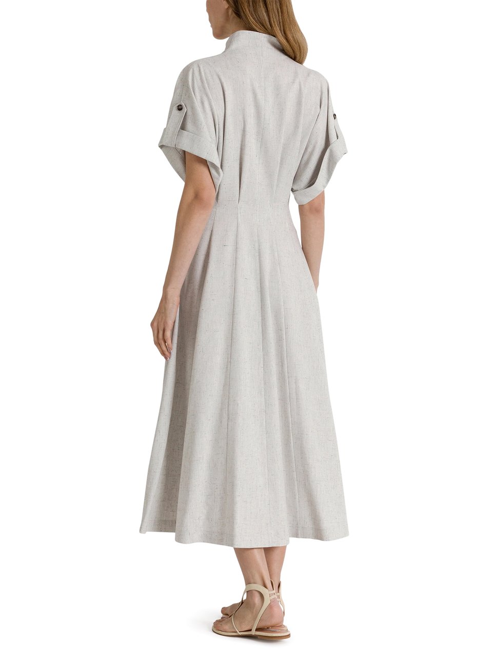 Alberta Ferretti Flared Midi Dress with V-Neckline and Cuffed Sleeves Wit