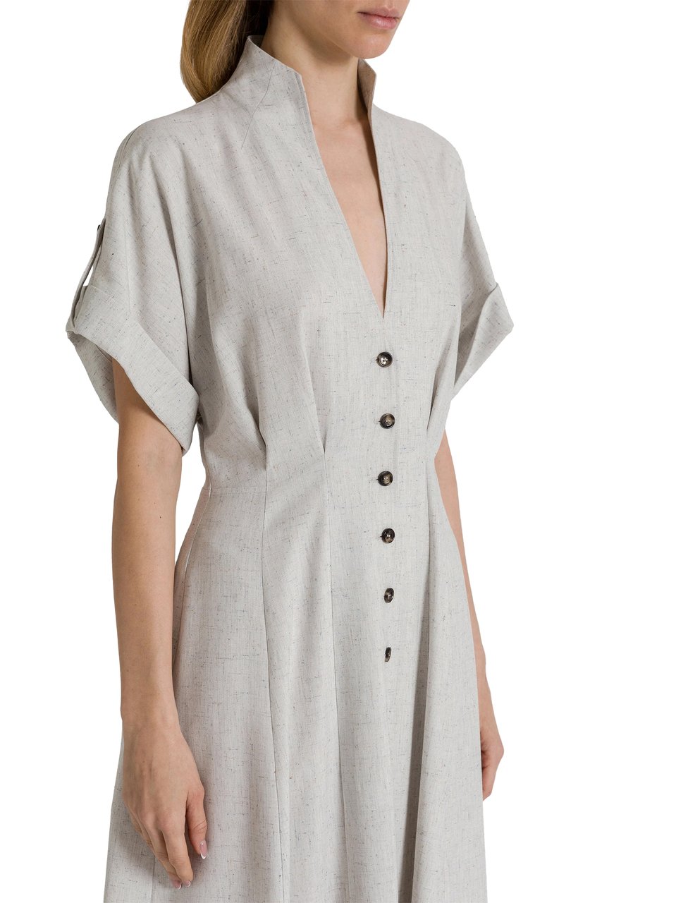 Alberta Ferretti Flared Midi Dress with V-Neckline and Cuffed Sleeves Wit