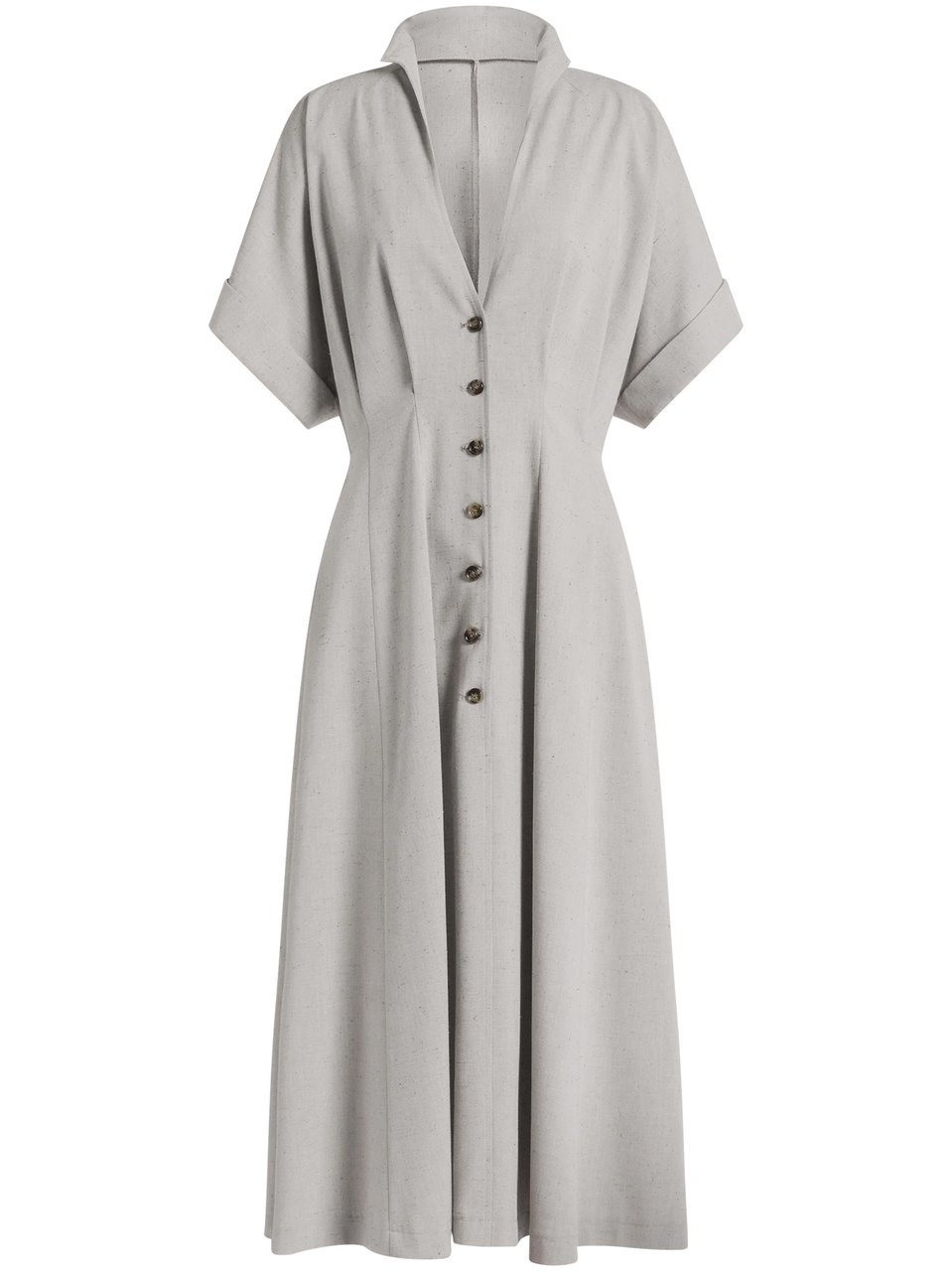 Alberta Ferretti Flared Midi Dress with V-Neckline and Cuffed Sleeves Wit