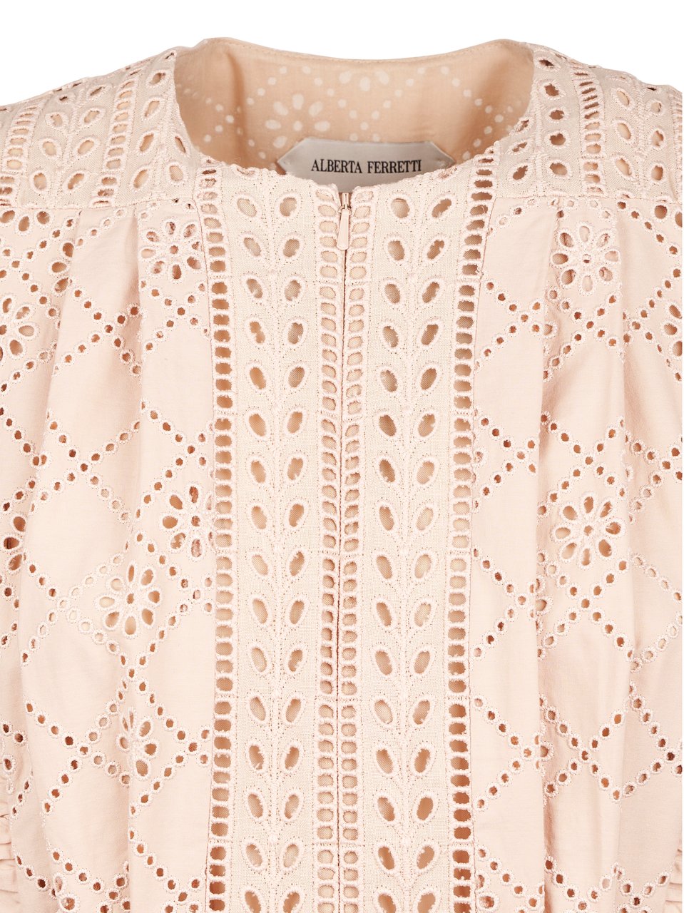 Alberta Ferretti Intricate Eyelet Embroidered Midi Dress Neutraal