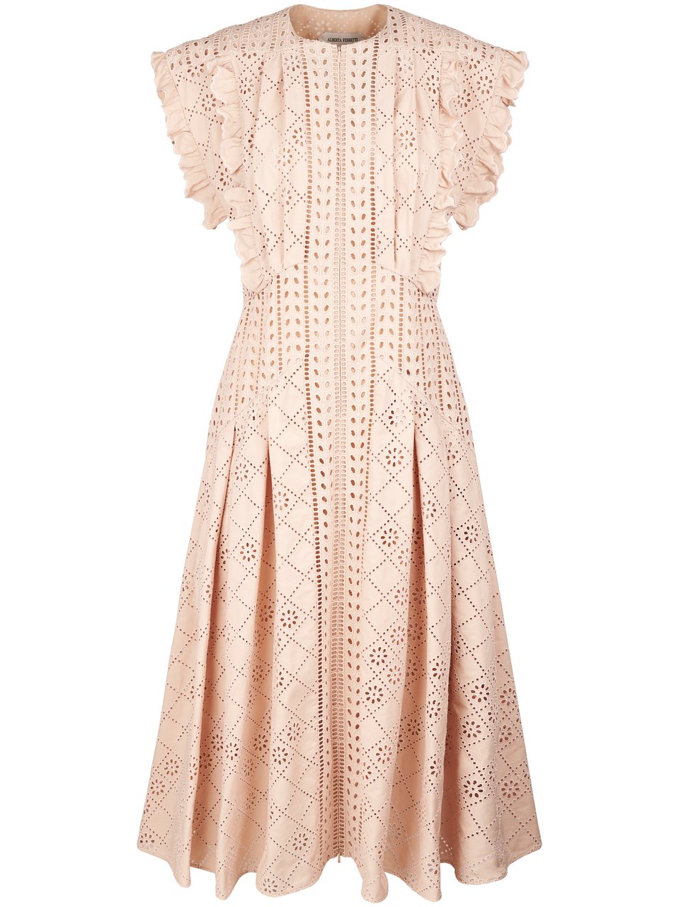 Alberta Ferretti Intricate Eyelet Embroidered Midi Dress Neutraal