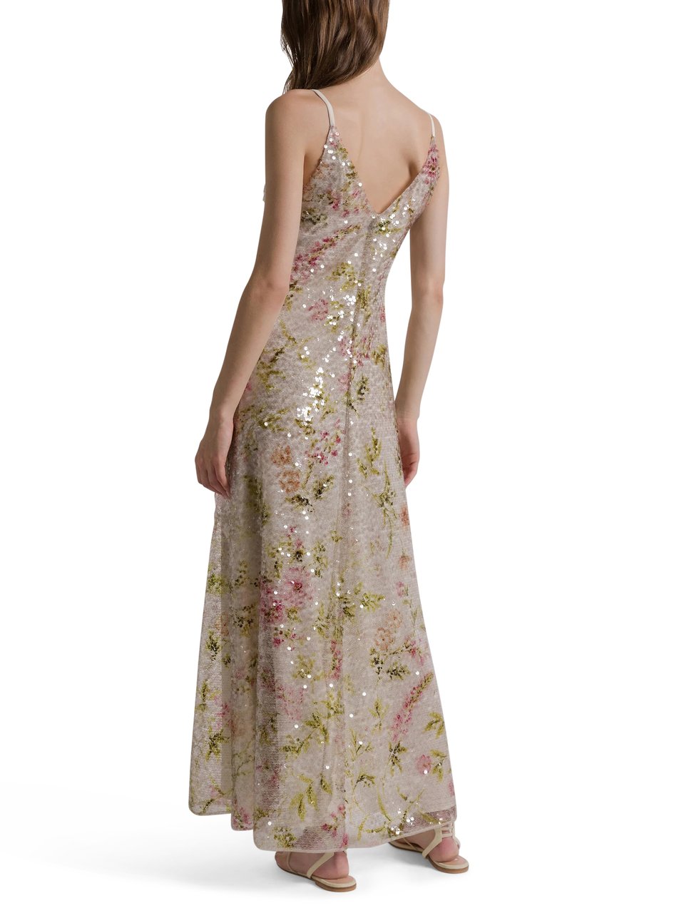 Alberta Ferretti Floral Sequined Maxi Dress with Spaghetti Straps Roze