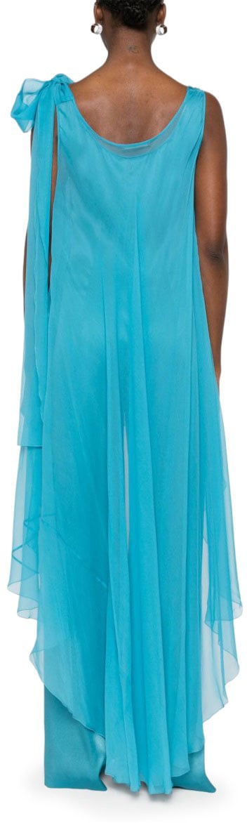 Alberta Ferretti Flowing Silk Jumpsuit with Asymmetrical Overlay Blauw