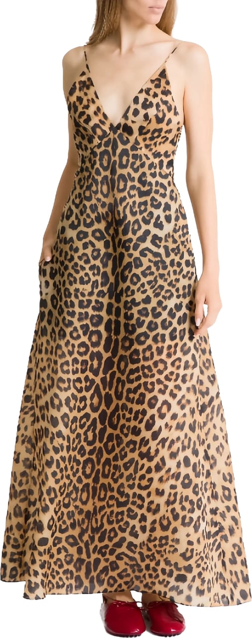 Alberta Ferretti Brown Abito Leopard Print Silk Dress Bruin