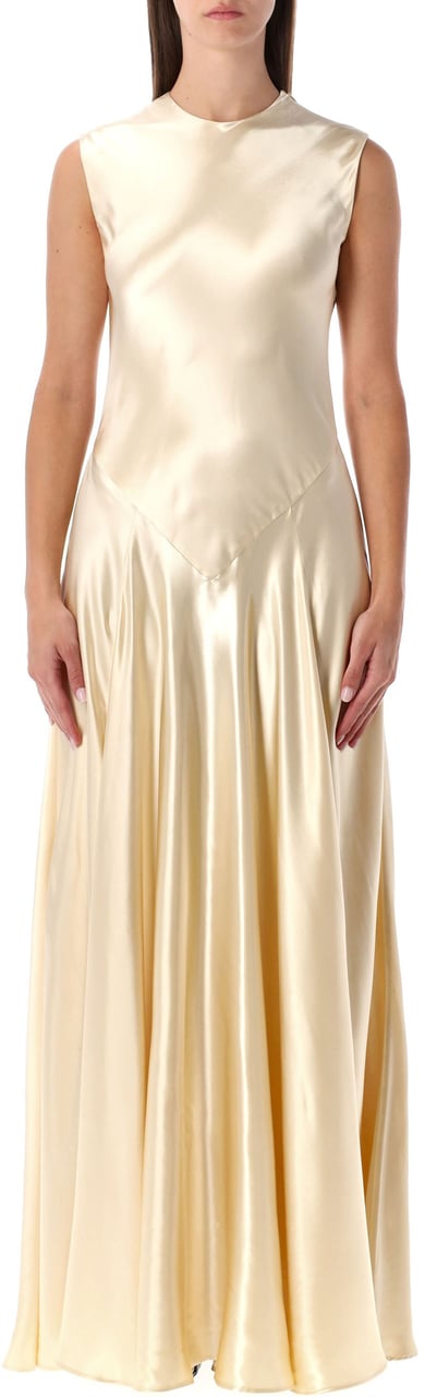 Alberta Ferretti Shiny Satin Long Dress Bianco Wit