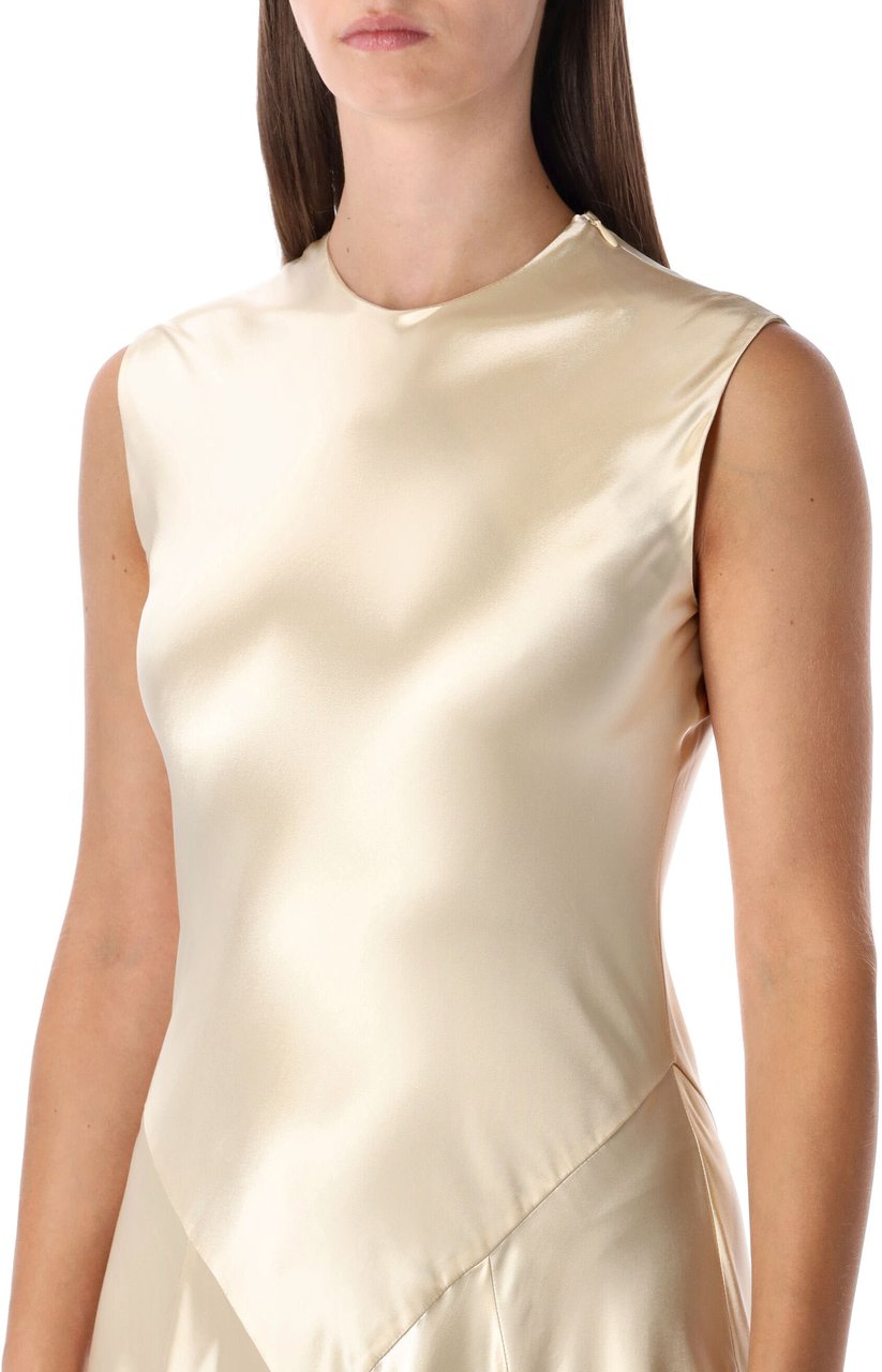 Alberta Ferretti Shiny Satin Long Dress Bianco Wit