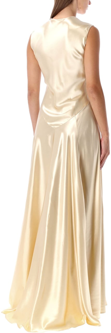 Alberta Ferretti Shiny Satin Long Dress Bianco Wit