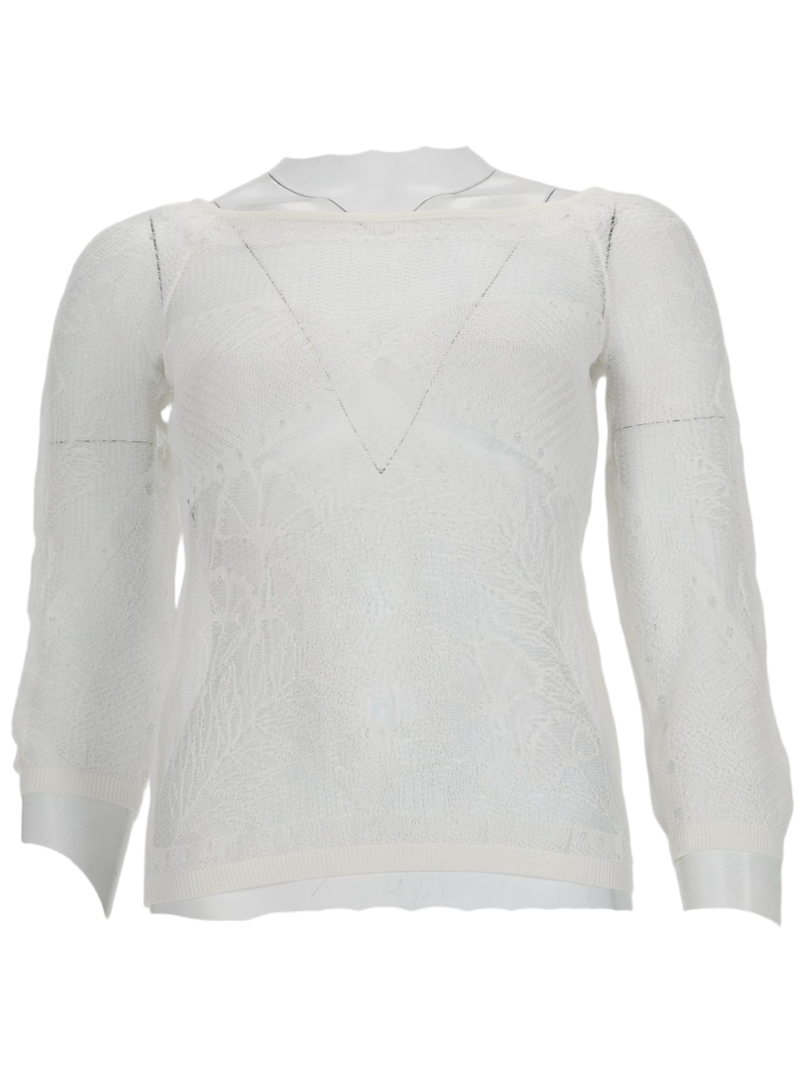 Alberta Ferretti Viscose Net Knit Top With Floral Patterns And Puff Sleeves Wit