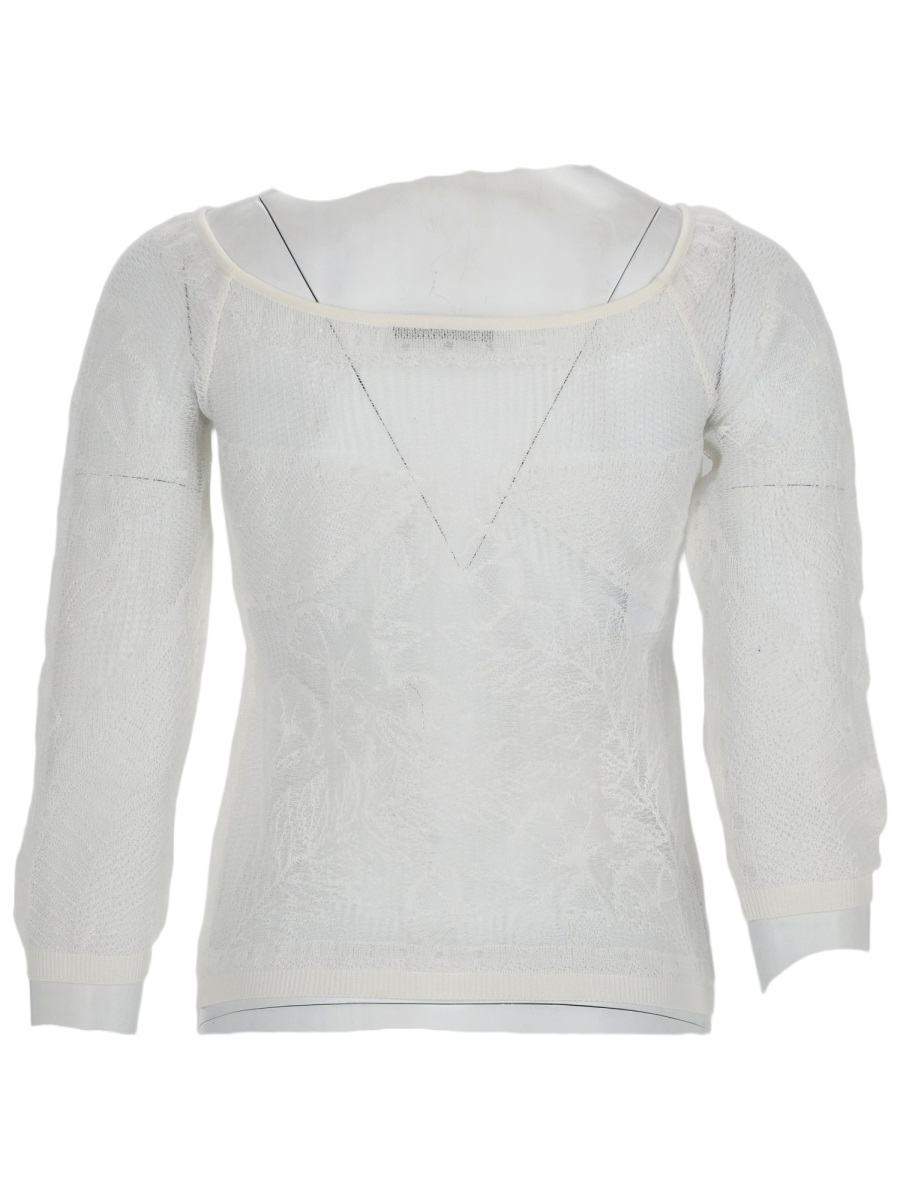 Alberta Ferretti Viscose Net Knit Top With Floral Patterns And Puff Sleeves Wit