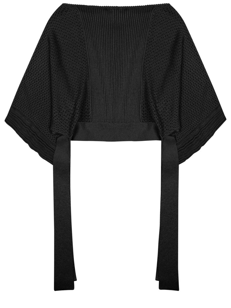 Alberta Ferretti Ribbed Textured Knitted Poncho Zwart