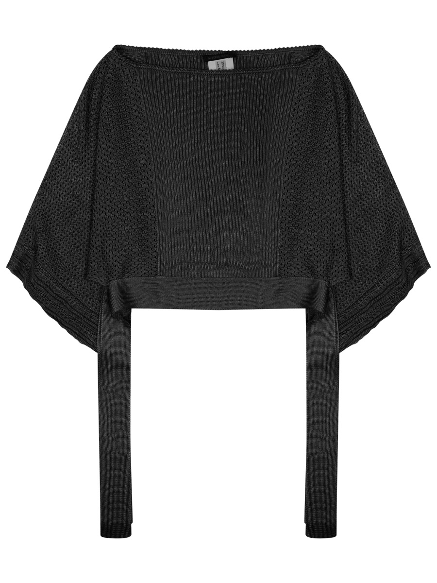 Alberta Ferretti Ribbed Textured Knitted Poncho Zwart