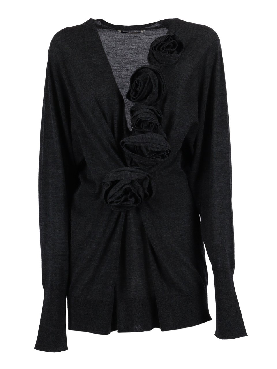 Alberta Ferretti Long-Sleeved Knit Top with Fabric Rosette Detail Zwart