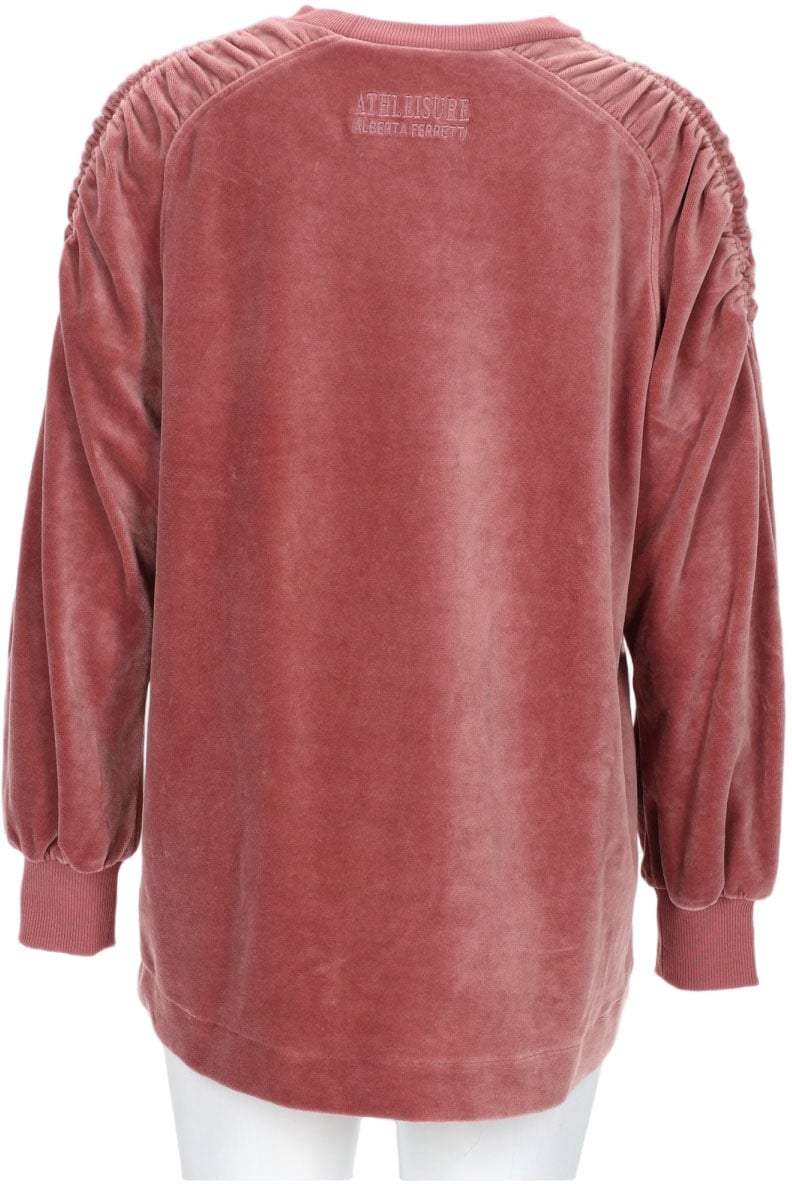 Alberta Ferretti Plush Cotton Blend Sweatshirt with Ruched Shoulders Roze