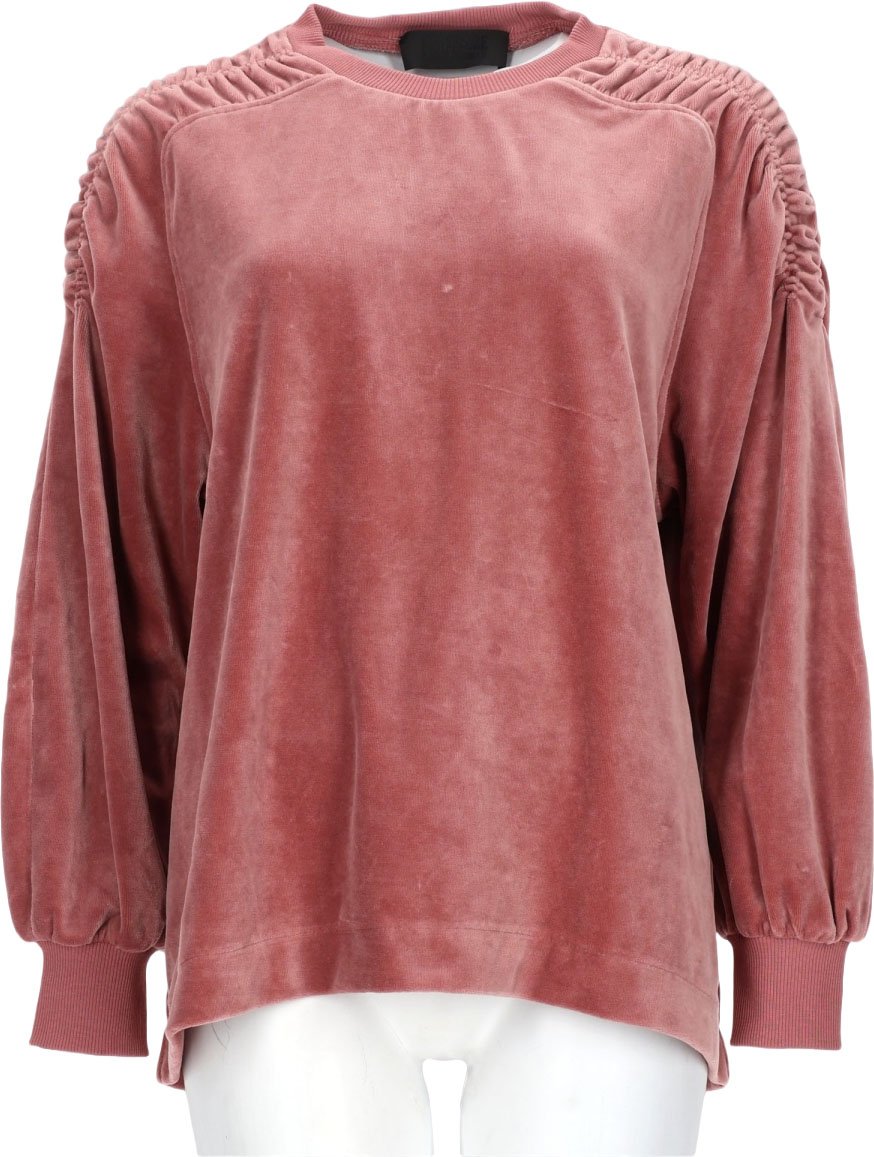 Alberta Ferretti Plush Cotton Blend Sweatshirt with Ruched Shoulders Roze