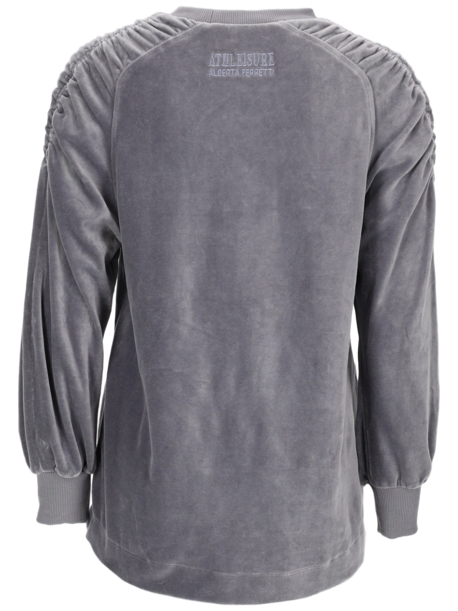 Alberta Ferretti Cotton Velour Sweatshirt with Gathered Shoulder Detailing Grijs