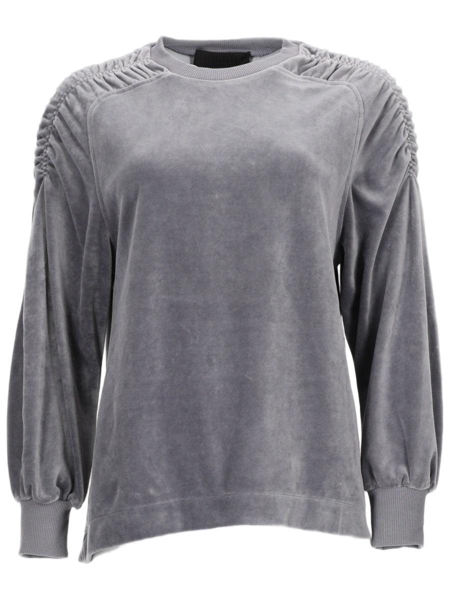 Alberta Ferretti Cotton Velour Sweatshirt with Gathered Shoulder Detailing Grijs