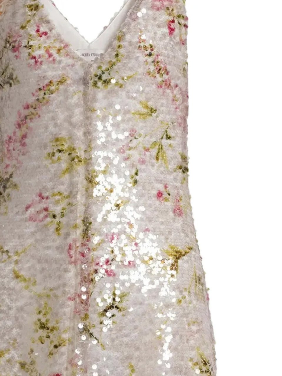 Alberta Ferretti V-neck Midi Dress with Sequined Floral Design Neutraal