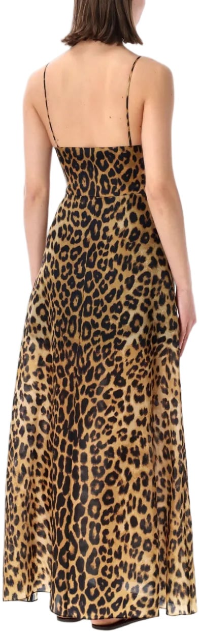 Alberta Ferretti Maxi Dress with Bold Leopard Print and Spaghetti Straps Bruin