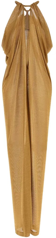 Alberta Ferretti Flowing Maxi Dress with Halter Neckline and Keyhole Detail Bruin