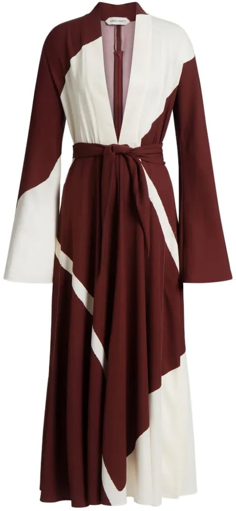 Alberta Ferretti Flowing Midi Dress with Deep V-Neckline and Color-Block Design Zwart