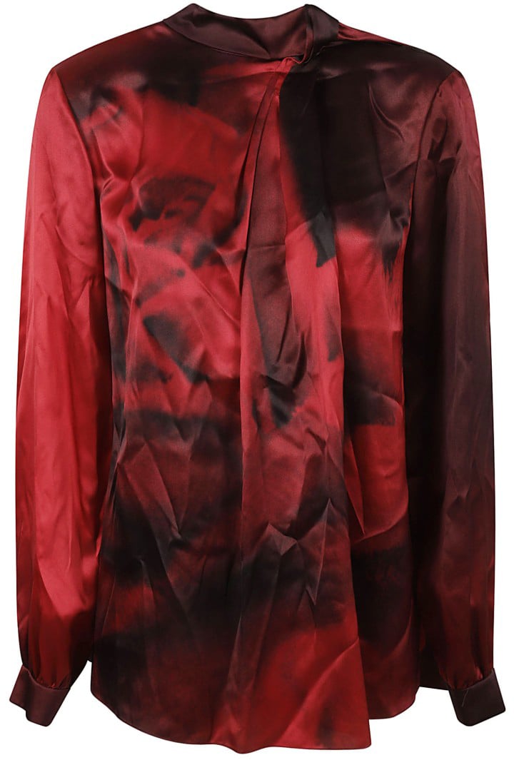 Alberta Ferretti High-Neck Silk Blend Shirt Zwart