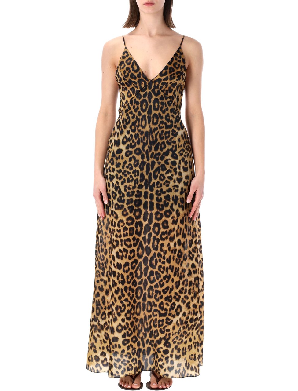 Alberta Ferretti Leopard Print Organza Maxi Dress Bruin